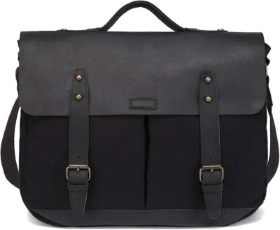 Briefcases | Black Leather Canvas Messenger Bag For Men, Vintage Satchel 15.6 Inch Laptop Business Briefcase Shoulder Bag With Top Lift Handle Briefcases Black