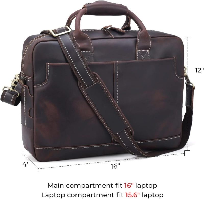 Briefcases | Genuine Leather Briefcase For Men 16 Inch Full Grain Leather Laptop Briefcase Messenger Bag Tote Satchel Bag With Ykk Metal Zippers (Update Version) Briefcases Briefcases