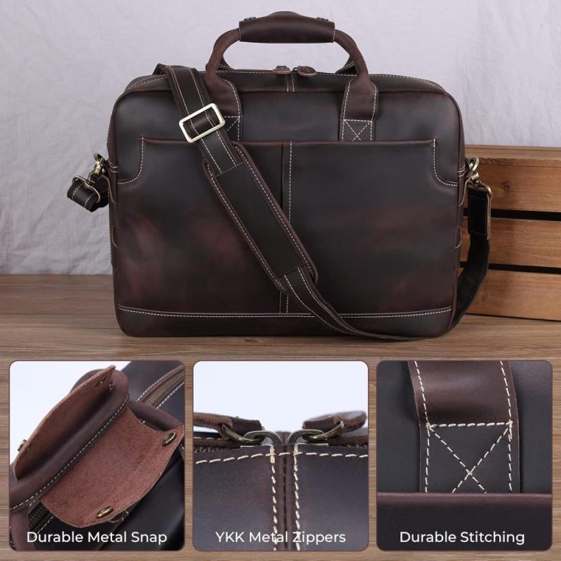 Briefcases | Genuine Leather Briefcase For Men 16 Inch Full Grain Leather Laptop Briefcase Messenger Bag Tote Satchel Bag With Ykk Metal Zippers (Update Version) Briefcases Briefcases