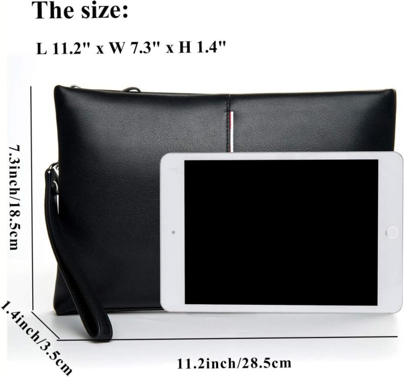 Briefcases | Genuine Leather Clutch Bag For Men Handbag Wrist Bag Business Large Purse Envelope Bag Briefcases Black-07