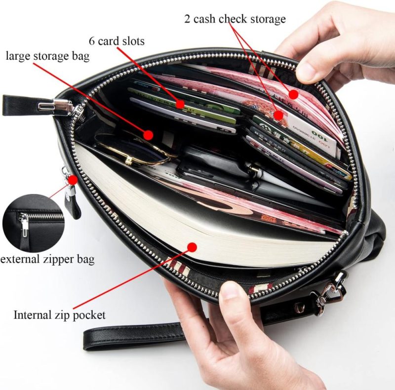 Briefcases | Genuine Leather Clutch Bag For Men Handbag Wrist Bag Business Large Purse Envelope Bag Briefcases Black-07