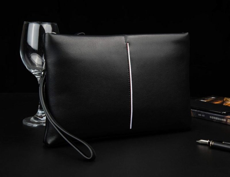 Briefcases | Genuine Leather Clutch Bag For Men Handbag Wrist Bag Business Large Purse Envelope Bag Briefcases Black-07