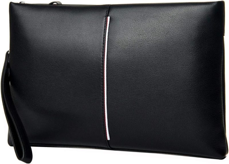 Briefcases | Genuine Leather Clutch Bag For Men Handbag Wrist Bag Business Large Purse Envelope Bag Briefcases Black-07