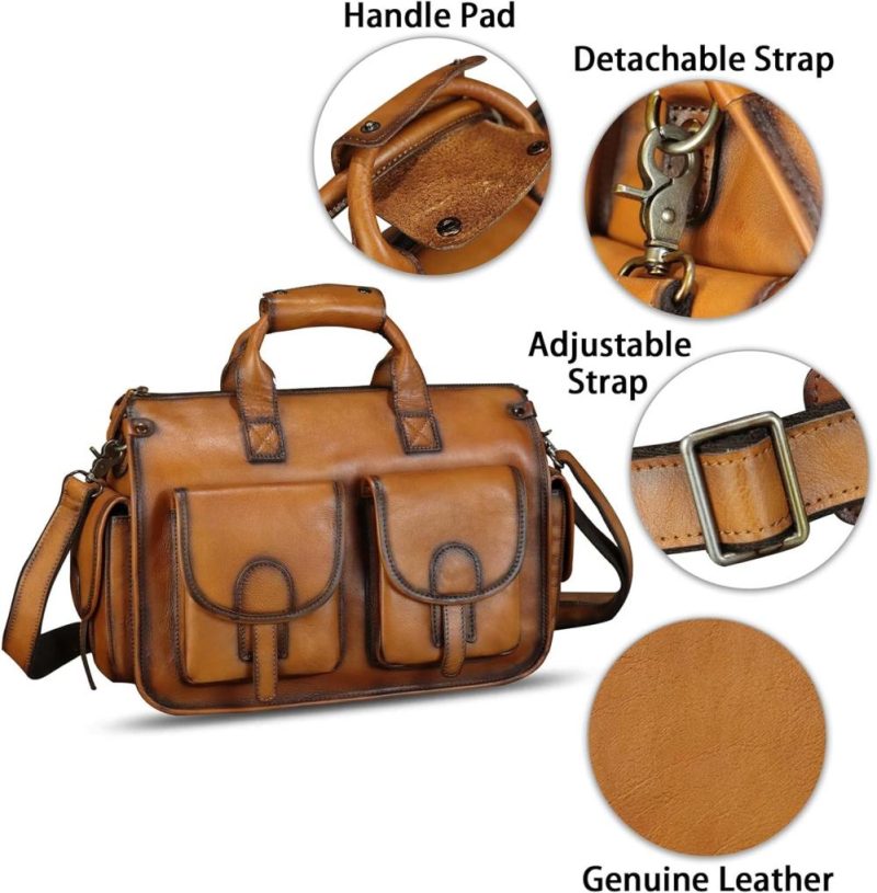 Briefcases | Genuine Leather Messenger Bag And Briefcase Purse For Men Real Leather Shoulder Bag Top Handle Satchel Purse For Laptop Strap Briefcases Briefcases