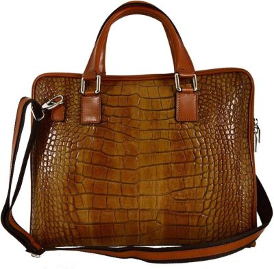 Briefcases | Genuine Leather Woman Briefcase Crocodile Printed Color Cognac Briefcases Briefcases