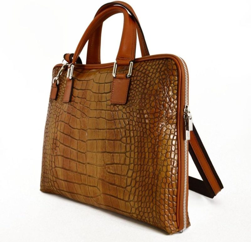 Briefcases | Genuine Leather Woman Briefcase Crocodile Printed Color Cognac Briefcases Briefcases