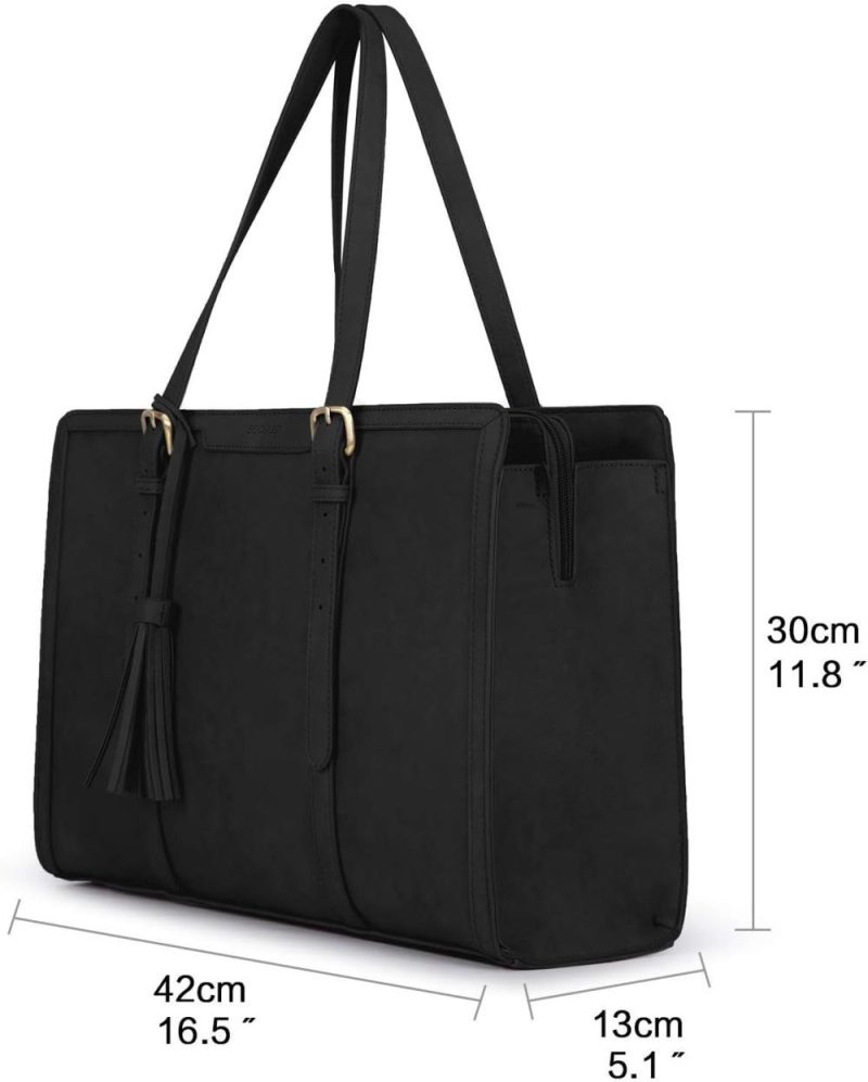 Briefcases | Laptop Bag For Women 15.6 Inch Work Tote Bags Pu Leather Computer Purse For Business Office With 3 Layer Compartments Briefcases Black