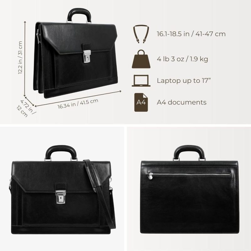 Briefcases | Leather Briefcase – Italian Handmade Laptop Bag – Briefcase For Men And Women – Attache – Computer Bag Briefcases Black