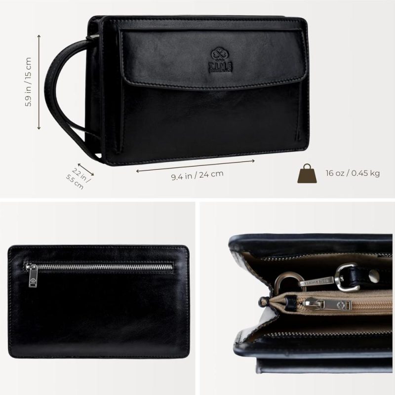 Briefcases | Leather Clutch For Men Organizer Wrist Bag Briefcase Handmade In Italy Gift Box Included Briefcases Black