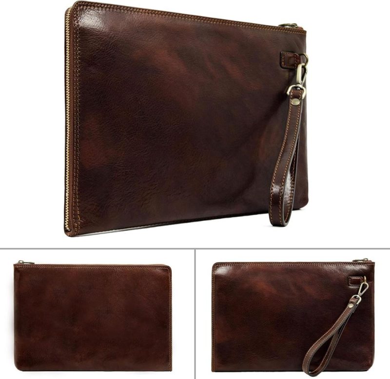 Briefcases | Leather Clutch For Men Organizer Wrist Bag Briefcase Handmade In Italy Briefcases Briefcases