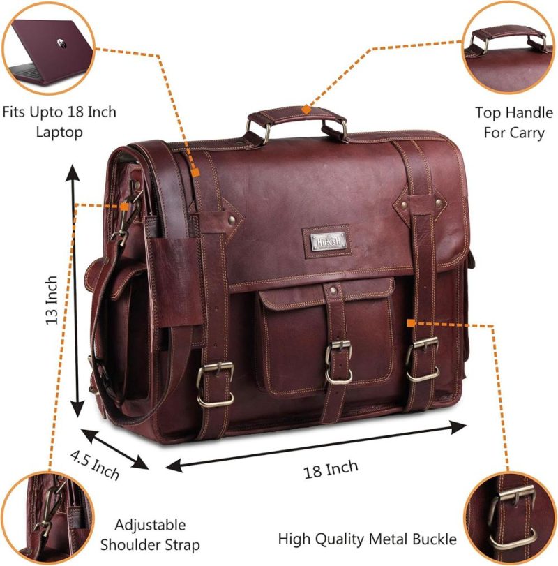 Briefcases | Leather Messenger Bag For Men – Vintage Laptop Bag Leather Satchel For Men – 18 Inch Padded Brown Leather Computer Bag Briefcases Briefcases