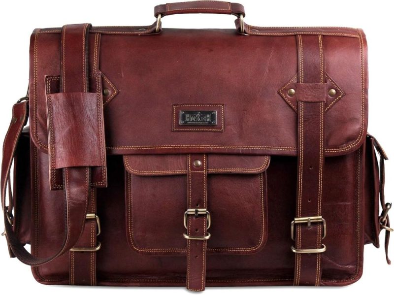 Briefcases | Leather Messenger Bag For Men – Vintage Laptop Bag Leather Satchel For Men – 18 Inch Padded Brown Leather Computer Bag Briefcases Briefcases