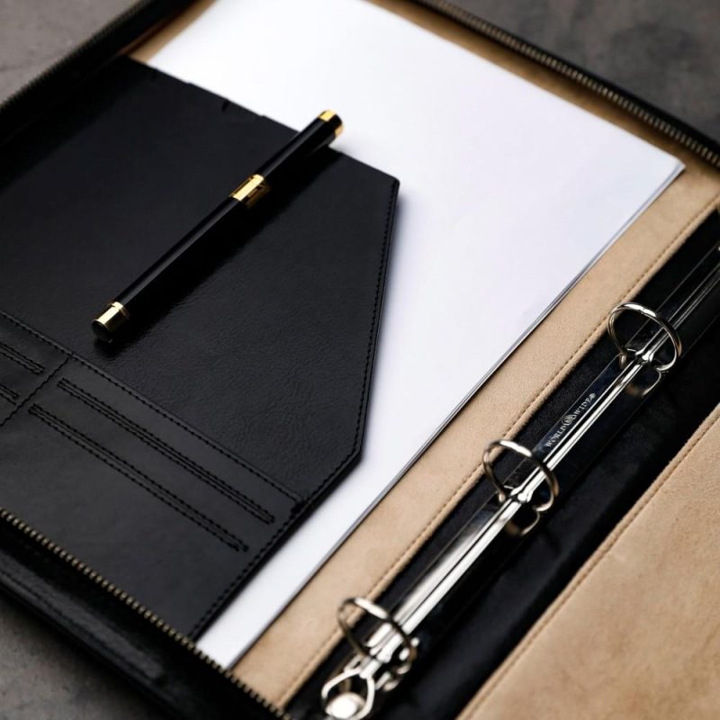 Briefcases | Leather Portfolio – Document Bag With Carry Handle – Tablet Size Case Made In Italy Briefcases Black