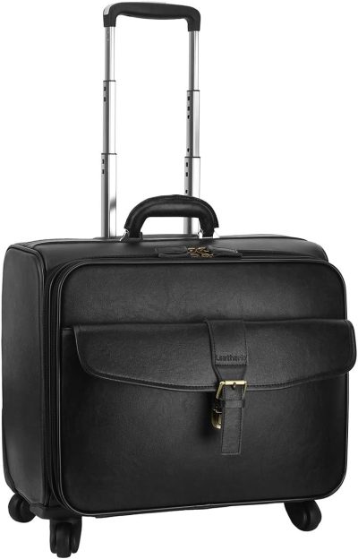 Briefcases | Leather Rolling Laptop Case Wheeled Briefcase Suitcase Roller Boarding Briefcases Black