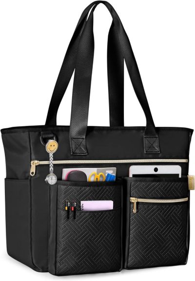 Briefcases | Teacher Tote Bag For Work Women, Large Teacher Utility Bag With Padded Sleeve For Up To 14 Inches Laptop And Teacher Supplies, Black (Patent Design) Briefcases Black