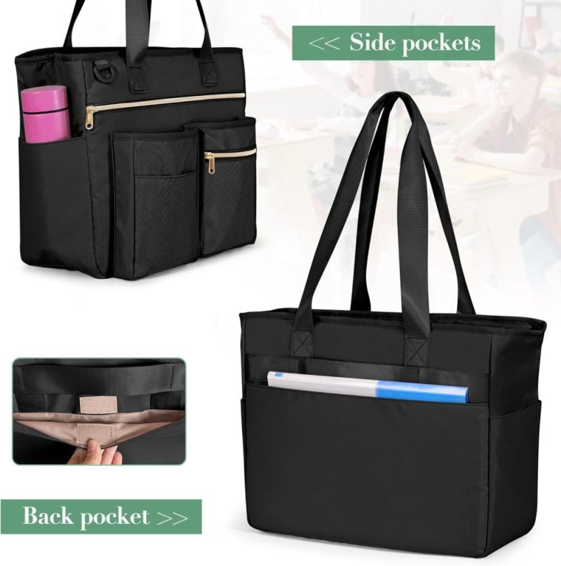 Briefcases | Teacher Tote Bag For Work Women, Large Teacher Utility Bag With Padded Sleeve For Up To 14 Inches Laptop And Teacher Supplies, Black (Patent Design) Briefcases Black