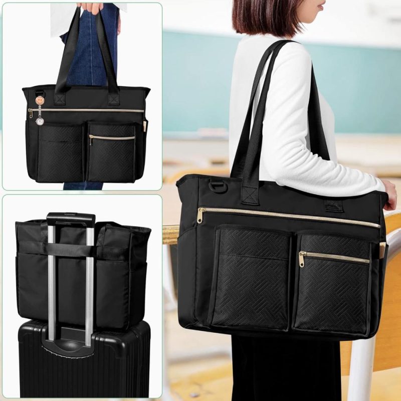 Briefcases | Teacher Tote Bag For Work Women, Large Teacher Utility Bag With Padded Sleeve For Up To 14 Inches Laptop And Teacher Supplies, Black (Patent Design) Briefcases Black