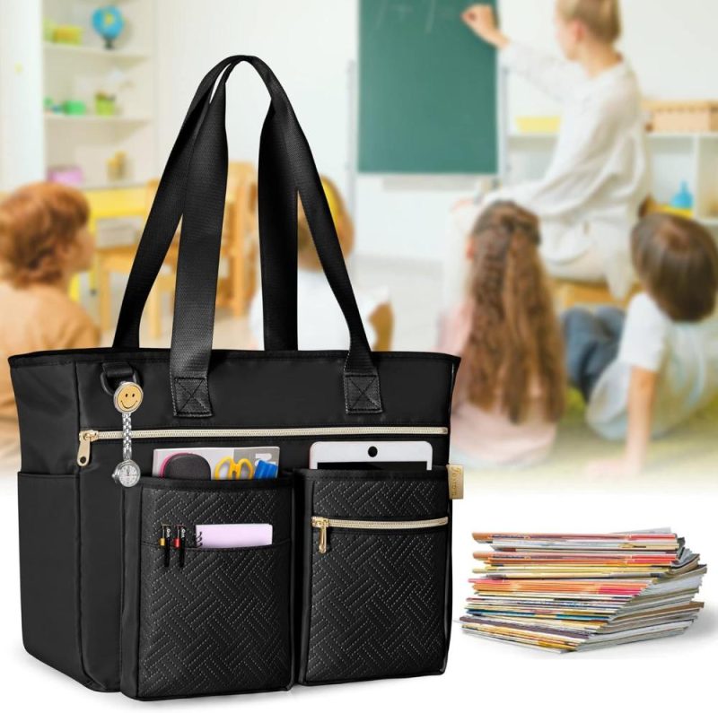 Briefcases | Teacher Tote Bag For Work Women, Large Teacher Utility Bag With Padded Sleeve For Up To 14 Inches Laptop And Teacher Supplies, Black (Patent Design) Briefcases Black