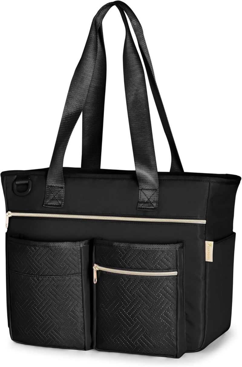 Briefcases | Teacher Tote Bag For Work Women, Large Teacher Utility Bag With Padded Sleeve For Up To 14 Inches Laptop And Teacher Supplies, Black (Patent Design) Briefcases Black