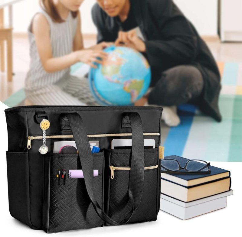 Briefcases | Teacher Tote Bag For Work Women, Large Teacher Utility Bag With Padded Sleeve For Up To 14 Inches Laptop And Teacher Supplies, Black (Patent Design) Briefcases Black