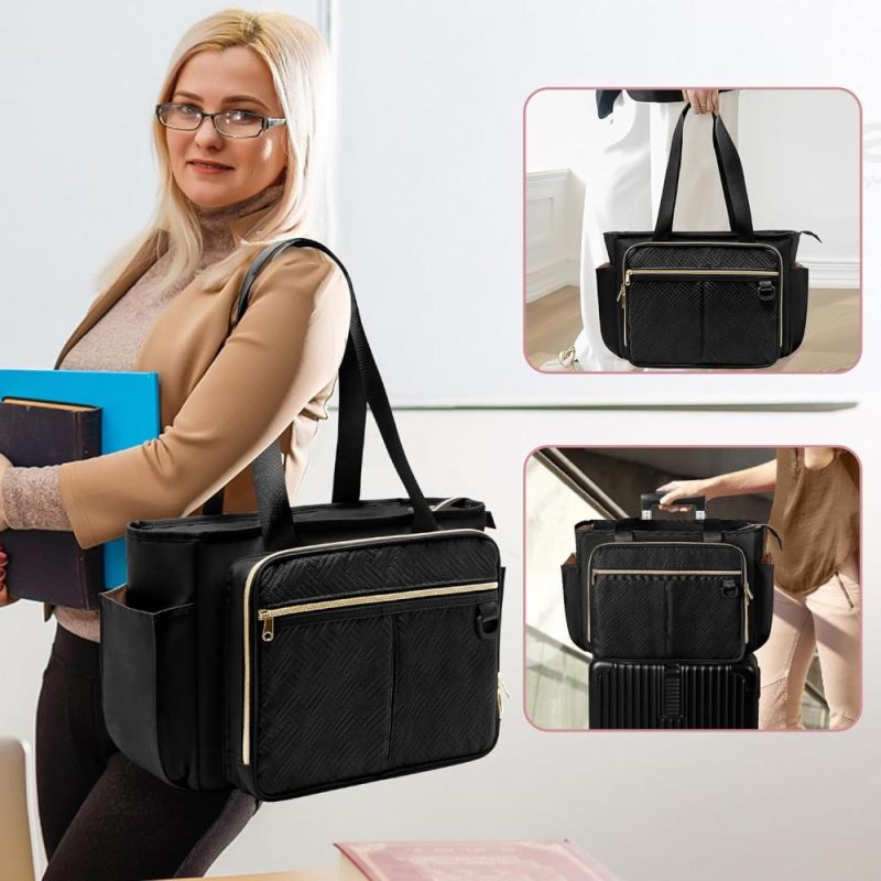 Briefcases | Teacher Tote Bag With Accordion File Organizer Pocket, Large Teacher Work Utility Bag For Women, Black(Patent Design) Briefcases Black