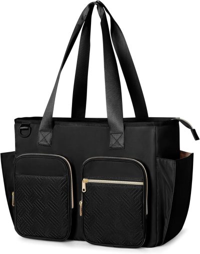 Briefcases | Teacher Tote Bag With Laptop Compartment, Large Teacher Utility Bag For Women Work And Teacher Supplies, Black (Empty Bag, Patent Design) Briefcases Black