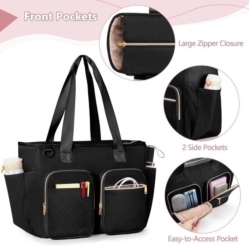 Briefcases | Teacher Tote Bag With Laptop Compartment, Large Teacher Utility Bag For Women Work And Teacher Supplies, Black (Empty Bag, Patent Design) Briefcases Black