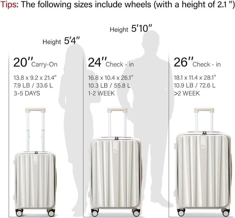 Carry-On Luggage | 20 Inch Carry On Luggage With Wheels Pc Hard Shell Suitcase Top Opening Aluminum Frame Tsa Luggage Suitcases For Travel Woman Men.(Ivory White) Carry-On Luggage Carry-On Luggage