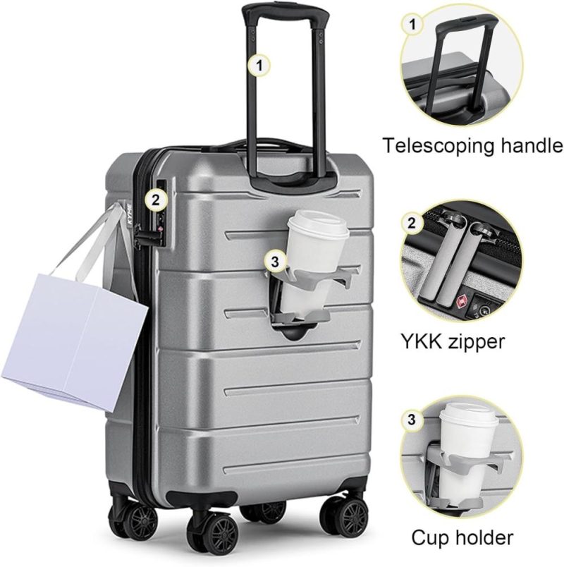 Carry-On Luggage | 22 Inch Carry On Luggage 22X14X9 Airline Approved Spinner Wheels,Travel Hard Shell Suitcases With Tsa Lock,Rolling Luggage With Cup Holder,Silver Carry-On Luggage Carry-On Luggage