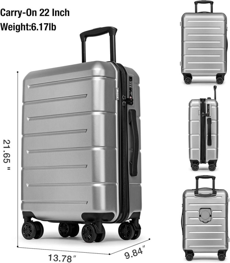 Carry-On Luggage | 22 Inch Carry On Luggage 22X14X9 Airline Approved Spinner Wheels,Travel Hard Shell Suitcases With Tsa Lock,Rolling Luggage With Cup Holder,Silver Carry-On Luggage Carry-On Luggage