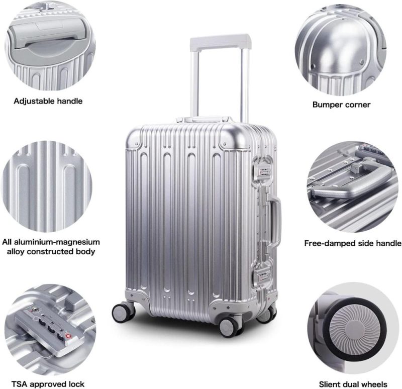 Carry-On Luggage | All Aluminum Carry On Luggage With Tsa Locks Fashion Cool Metal Hard Shell Spinner Suitcase (Silver, 20 Inch)… Carry-On Luggage Carry-On Luggage