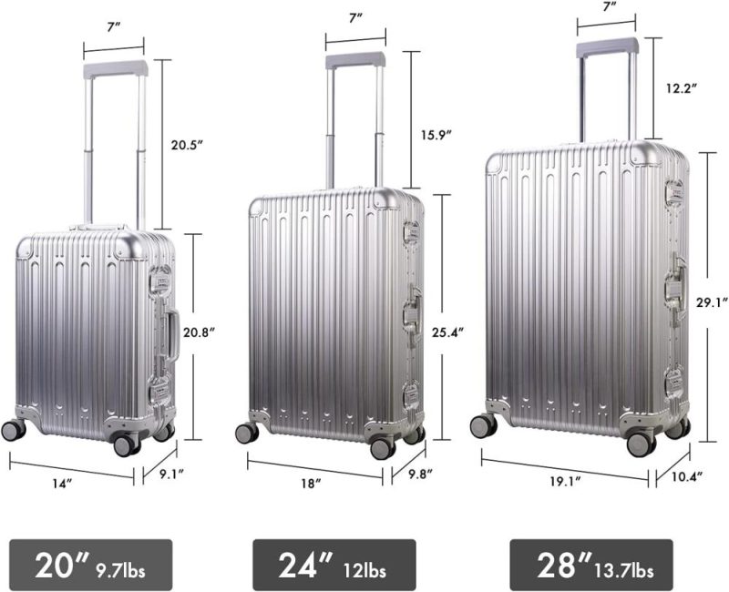 Carry-On Luggage | All Aluminum Carry On Luggage With Tsa Locks Fashion Cool Metal Hard Shell Spinner Suitcase (Silver, 20 Inch)… Carry-On Luggage Carry-On Luggage