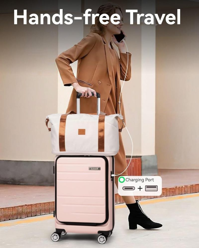 Carry-On Luggage | Carry On Luggage 22X14X9 Airline Approved, Expandable Polycarbonate Suitcase With Front Pocket And Usb Port (White, 20 Inch, 36.1L) Carry-On Luggage Carry-On Luggage