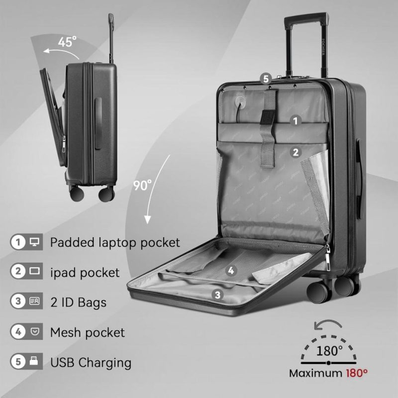 Carry-On Luggage | Carry On Luggage 22X14X9 Airline Approved With Front Pocket & Usb Charging Port,20 Inch Lightweight Pc Hardside Rolling Travel Suitcase With Wheels (Tsa Approved) Carry-On Luggage Carry-On Luggage