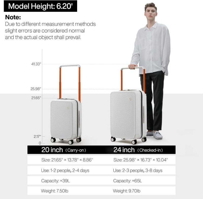 Carry-On Luggage | Carry On Luggage Airline Approved 20” Lightweight Luggage Wide Handle Pc Hardshell Suitcases With Spinner Wheels & Tsa Lock, Smoke White Carry-On Luggage Carry-On Luggage