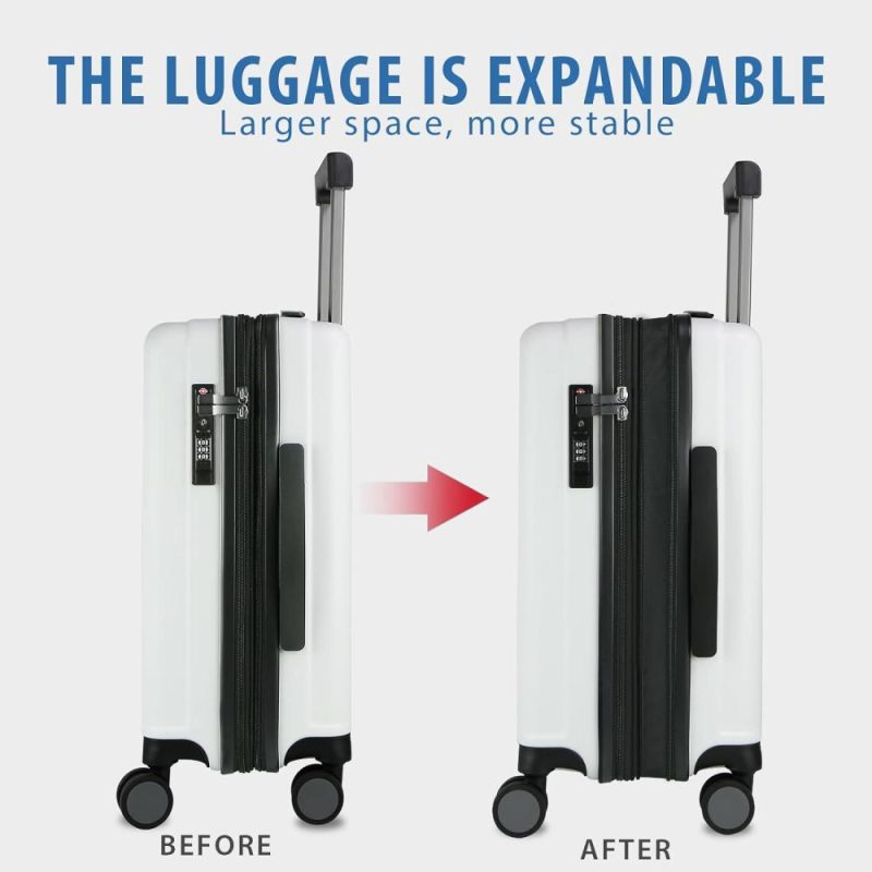 Carry-On Luggage | Hardside Expandable Carry On Luggage With Spinner Wheels & Built-In Tsa Lock, Durable Suitcase Rolling Luggage With Usb Port, Carry-On 20-Inch, White Carry-On Luggage Carry-On Luggage