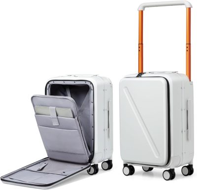 Carry-On Luggage | Luggage Hard Shell Suitcases Airline Approved Carry On Luggage 22X14X9 Tsa Approved Luggage 20 Inch Front Opening Pocket Suitcase With Wheels Travel Luggage Wide Handle, White Carry-On Luggage Carry-On Luggage