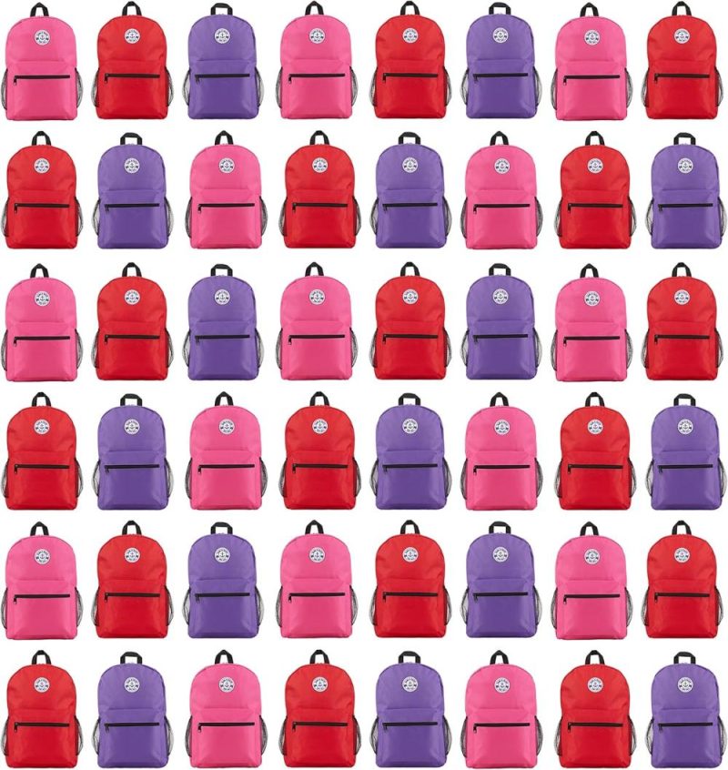 Casual Daypack Backpacks | 48 Pack 17 Inch Wholesale Backpacks For Students, 12 Assorted Colors – Bulk Case Of Bookbags Water Resistant Knapsacks Backpacks 48 Pack Bright Colors Backpacks