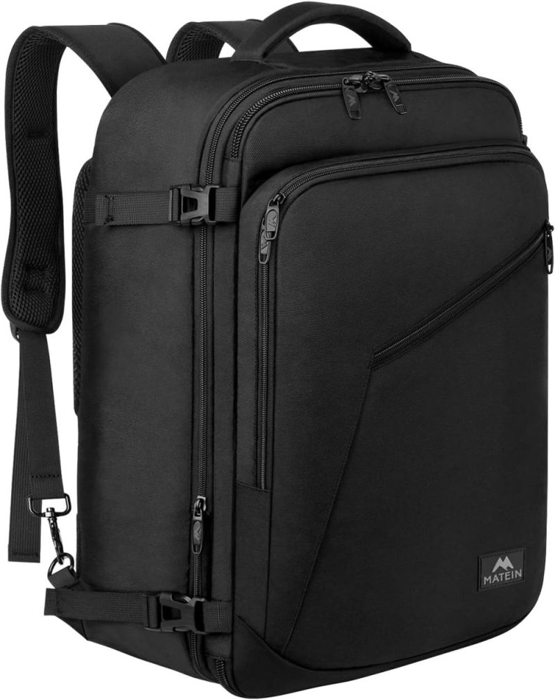 Casual Daypack Backpacks | Carry On Backpack, Extra Large Travel Backpack Expandable Airplane Approved Weekender Bag For Men And Women, Water Resistant Lightweight Daypack For Flight 40L, Black Backpacks Black