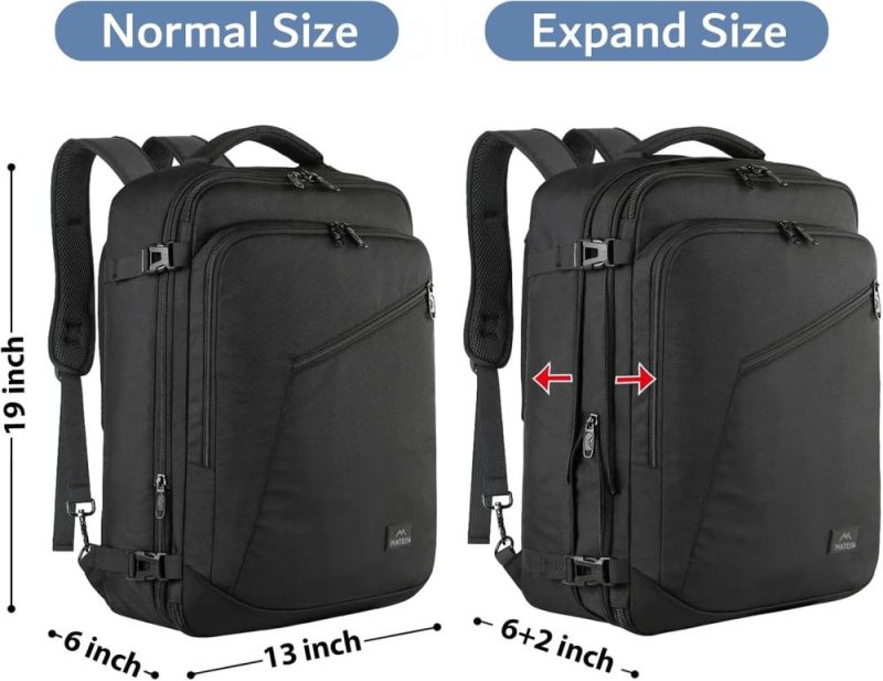 Casual Daypack Backpacks | Carry On Backpack, Extra Large Travel Backpack Expandable Airplane Approved Weekender Bag For Men And Women, Water Resistant Lightweight Daypack For Flight 40L, Black Backpacks Black