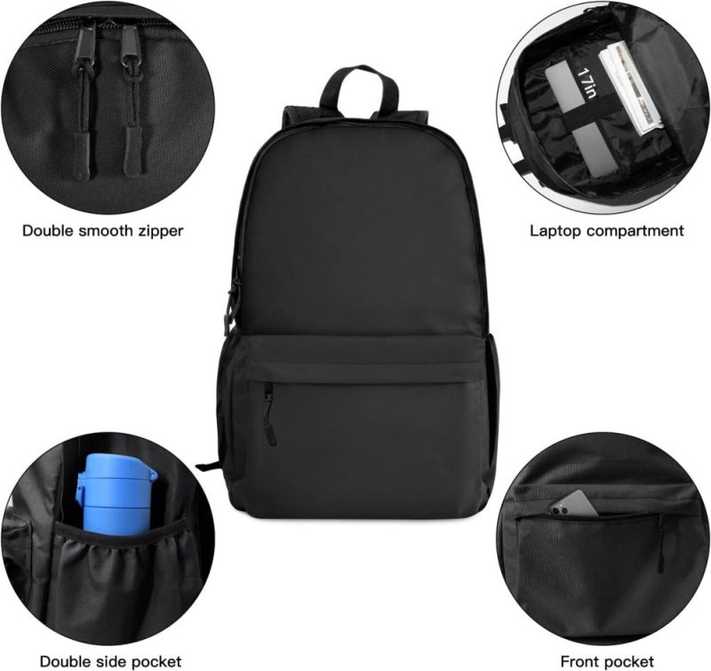 Casual Daypack Backpacks | Classic Basic Backpack Lightweight Bookbag For Travel Work – Black Backpacks Casual Daypack Backpacks