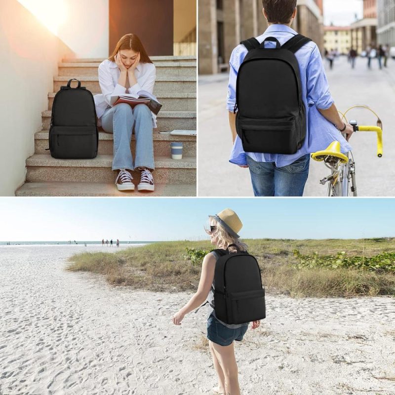 Casual Daypack Backpacks | Classic Basic Backpack Lightweight Bookbag For Travel Work – Black Backpacks Casual Daypack Backpacks