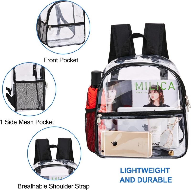 Casual Daypack Backpacks | Clear Backpack For Stadium Approved 12×6×12, Water Proof Clear Bag For Stadium Events And Concert Work Sport Event（Black） Backpacks Black