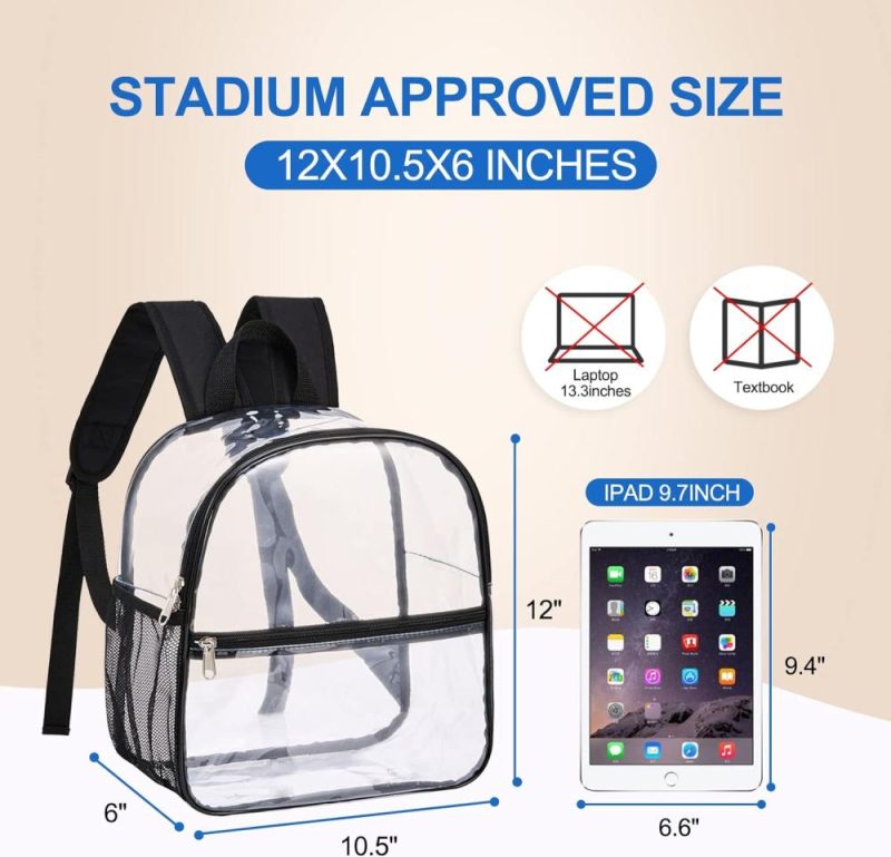 Casual Daypack Backpacks | Clear Backpack For Stadium Approved 12×6×12, Water Proof Clear Bag For Stadium Events And Concert Work Sport Event（Black） Backpacks Black