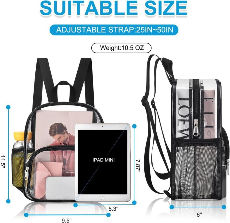 Casual Daypack Backpacks | Clear Backpack For Stadium Events Clear Backpack 12X12X6 With Front Pocket For Concert Sport Events Work Travel Backpacks Black