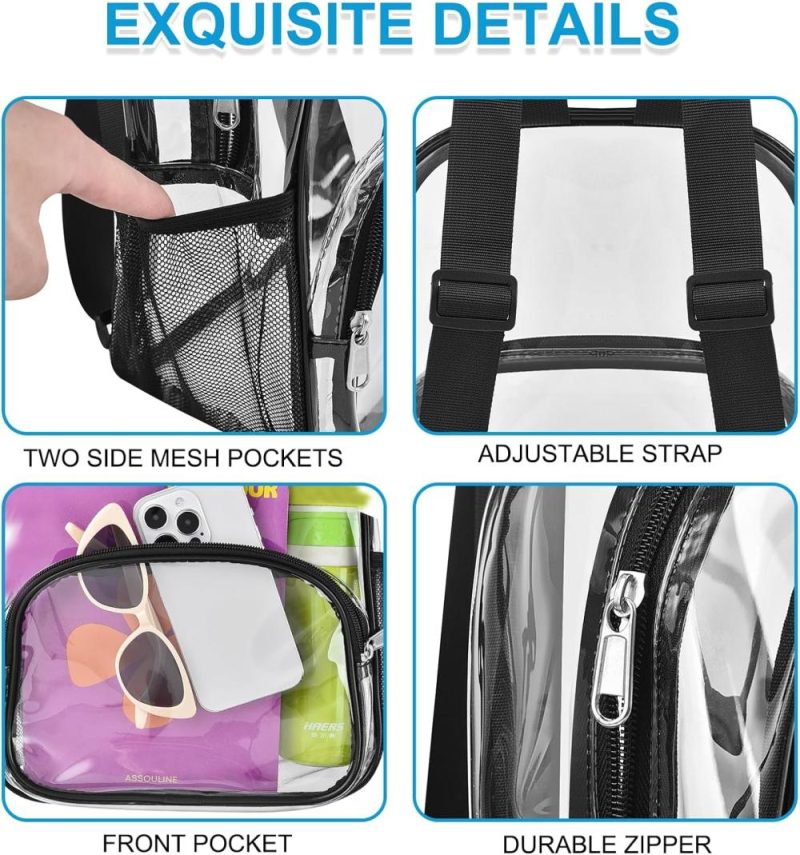 Casual Daypack Backpacks | Clear Backpack For Stadium Events Clear Backpack 12X12X6 With Front Pocket For Concert Sport Events Work Travel Backpacks Black