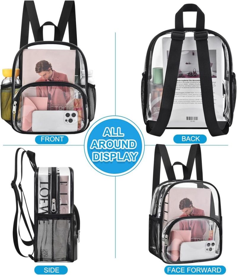 Casual Daypack Backpacks | Clear Backpack For Stadium Events Clear Backpack 12X12X6 With Front Pocket For Concert Sport Events Work Travel Backpacks Black