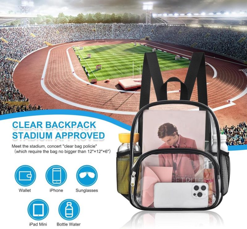 Casual Daypack Backpacks | Clear Backpack For Stadium Events Clear Backpack 12X12X6 With Front Pocket For Concert Sport Events Work Travel Backpacks Black