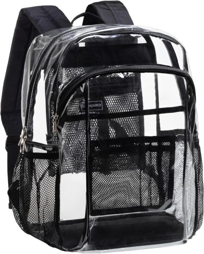 Casual Daypack Backpacks | Clear Backpack Heavy Duty – Clear Book Bag With Multi-Pockets Large See Through Backpack For College Workplace – Black Backpacks Black