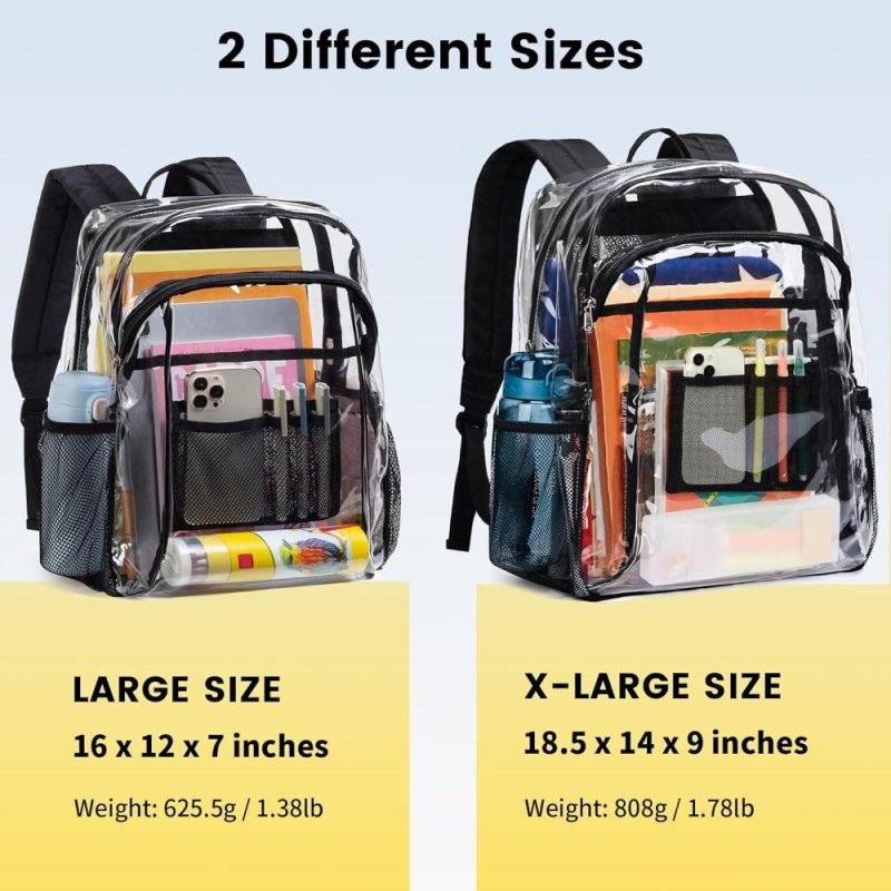 Casual Daypack Backpacks | Clear Backpack Heavy Duty – Clear Book Bag With Multi-Pockets Large See Through Backpack For College Workplace – Black Backpacks Black